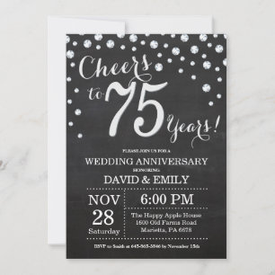 75th Wedding Jubileum Chalkboard Black Silver Kaart