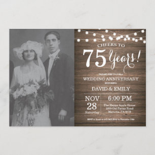 75th Wedding Jubileum Rustic Wood Kaart