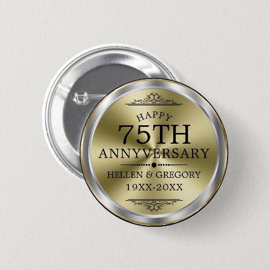 75th Wedding Jubileum Shiny Silver & Gold Ronde Button 5,7 Cm (Voorkant /achterkant)