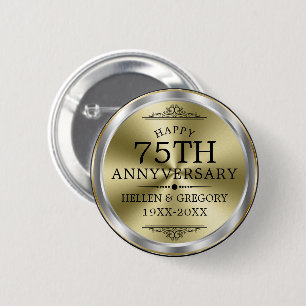 75th Wedding Jubileum Shiny Silver & Gold Ronde Button 5,7 Cm
