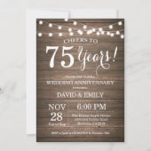 75th Wedding Jubileum Uitnodiging Rustic Wood (Voorkant)