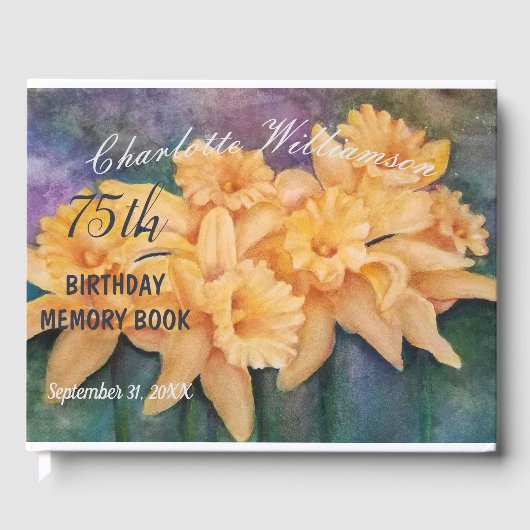75th Yellow Daffodil Floral Birthday Memory Gastenboek (Voorkant)
