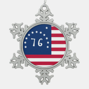76 Battle Flag, Amerikaanse Bennington's Banner Tin Sneeuwvlok Ornament
