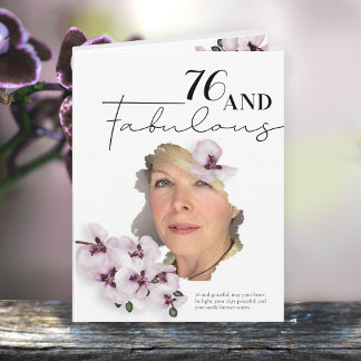 76 & Fabulous Orchid Photo Birthday Greeting Card Kaart
