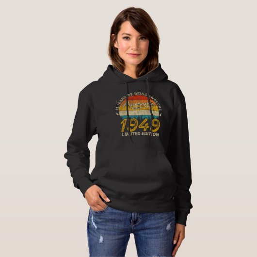 76 jaar oud 1949 Retro Geweldige 76ste verjaardags Hoodie (Voorkant volledig)