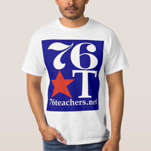 76Docenten Waarde TShirt Red op blauw (Voorkant)
