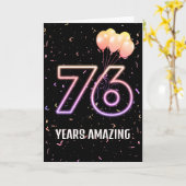76e Birthday-ballonnen en Confetti Kaart (Gele Bloem)