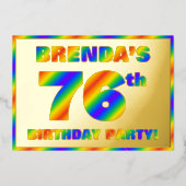 76e Birthday Party — Fun, regenboogspectrum "76" Folie Uitnodiging (Voorkant)