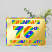 76e Birthday Party — Fun, regenboogspectrum "76" Folie Uitnodiging (Staand Voorkant)