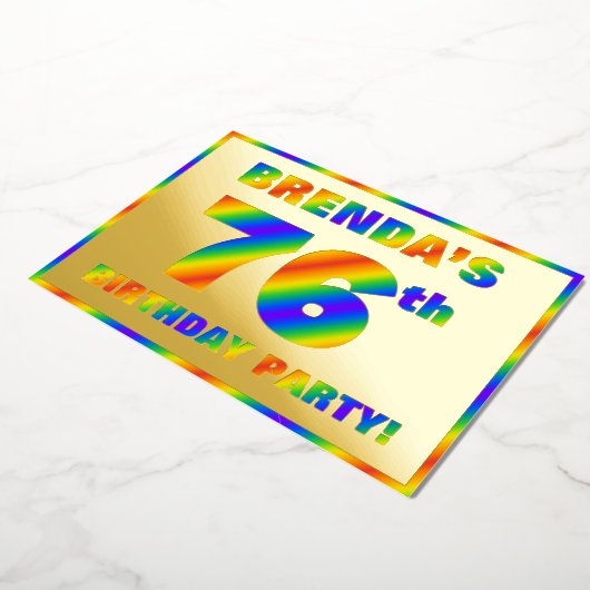 76e Birthday Party — Fun, regenboogspectrum "76" Folie Uitnodiging (Gedraaid)