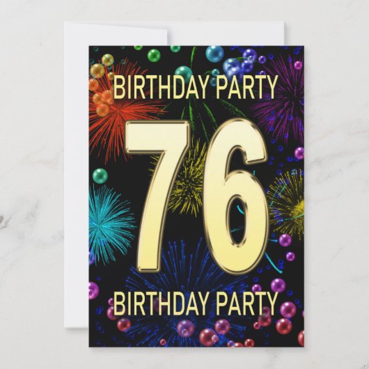 76e 'Birthday Party'-uitnodigingen vuurwerk bellen Kaart (Voorkant)