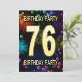 76e 'Birthday Party'-uitnodigingen vuurwerk bellen Kaart (Staand voorkant)
