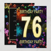 76e 'Birthday Party'-uitnodigingen vuurwerk bellen Kaart (Voorkant / Achterkant)