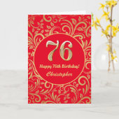76e Birthday Red en Gold Floral Pattern Kaart (Gele Bloem)