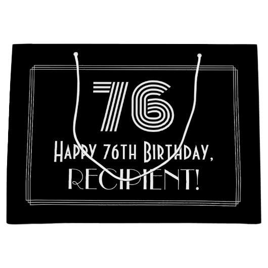 76e verjaardag — Art Deco geïnspireerde look "76" Groot Cadeauzakje (Voorkant)