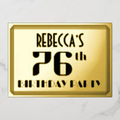 76e verjaardag: Art Deco Kijk "76" en naam Folie Uitnodiging (Voorkant)