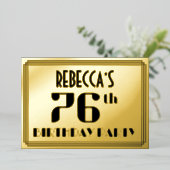 76e verjaardag: Art Deco Kijk "76" en naam Folie Uitnodiging (Staand Voorkant)