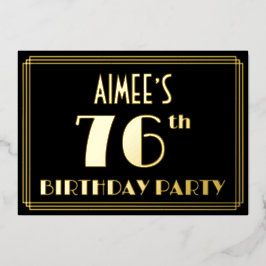 76e verjaardag: Art Deco Kijk "76", met naam Folie Uitnodiging
