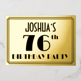 76e verjaardag — Art Deco look "76" + naam Folie Uitnodiging