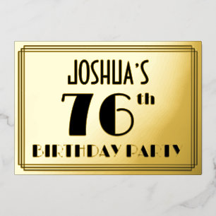 76e verjaardag — Art Deco look "76" + naam Folie Uitnodiging