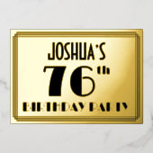 76e verjaardag — Art Deco look "76" + naam Folie Uitnodiging (Voorkant)