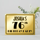 76e verjaardag — Art Deco look "76" + naam Folie Uitnodiging (Staand Voorkant)