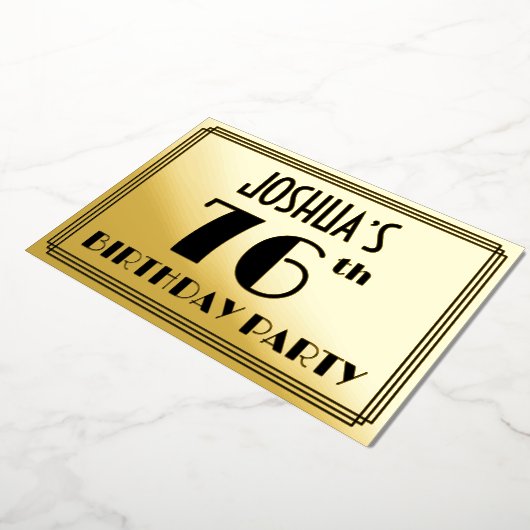 76e verjaardag — Art Deco look "76" + naam Folie Uitnodiging (Gedraaid)