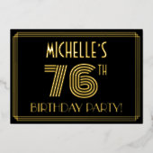 76e verjaardag — Art Deco Style "76" + Naam Folie Uitnodiging (Voorkant)