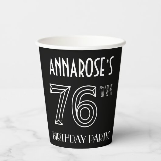 76e verjaardag: Art Deco Style + aangepaste naam Papieren Bekers (Achterkant)