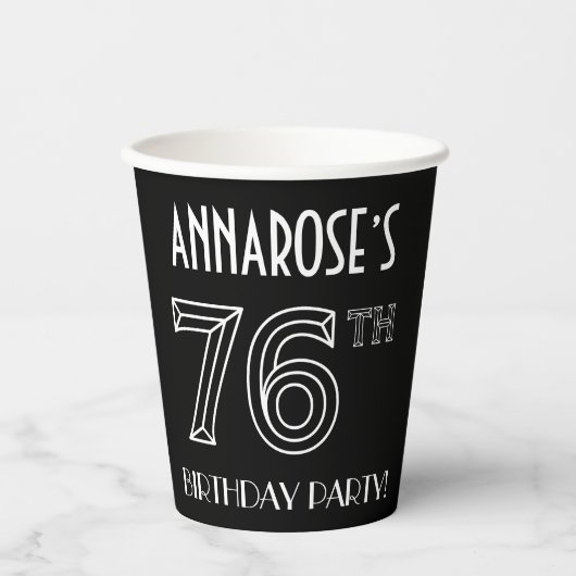 76e verjaardag: Art Deco Style + aangepaste naam Papieren Bekers (Voorkant)