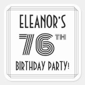 76e verjaardag: Art Deco Style + aangepaste naam Vierkante Sticker (Voorkant)