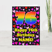 76e verjaardag: Beeldende hartenpatronen, regenboo Kaart (Voorkant)