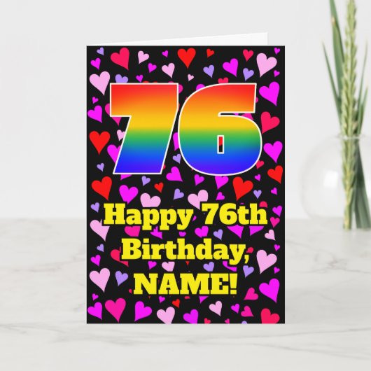 76e verjaardag: Beeldende hartenpatronen, regenboo Kaart (Voorkant)