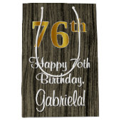 76e verjaardag: Elegant Faux Gold Look #, Faux Woo Medium Cadeauzakje (Voorkant)