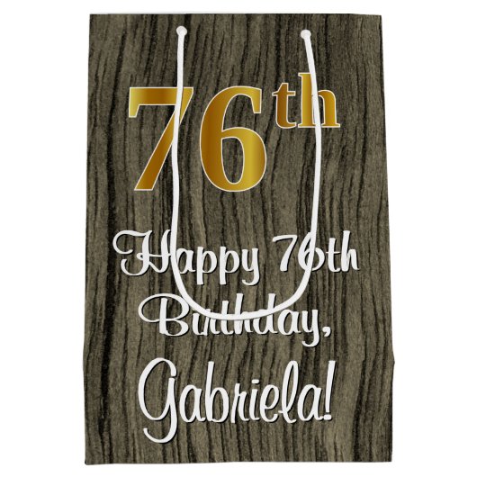 76e verjaardag: Elegant Faux Gold Look #, Faux Woo Medium Cadeauzakje (Achterkant)