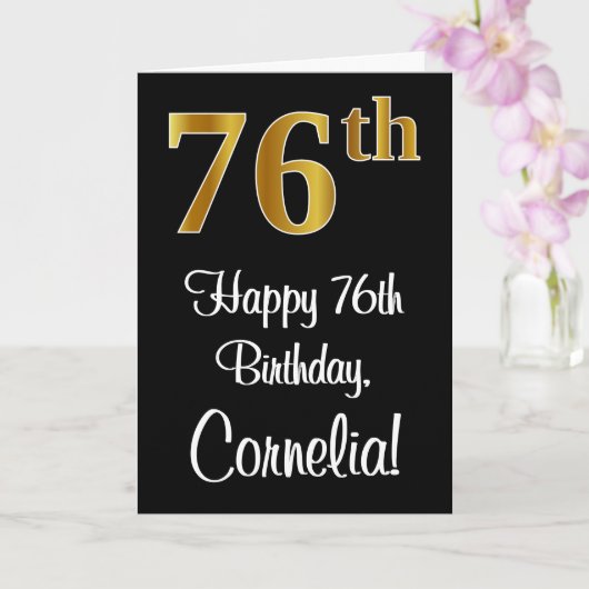 76e verjaardag ~ Elegant Luxe Faux Gold Look # Kaart (Orchidee)