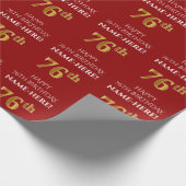 76e verjaardag: Elegant, Rood, Faux Gold Look Cadeaupapier (Hoek)