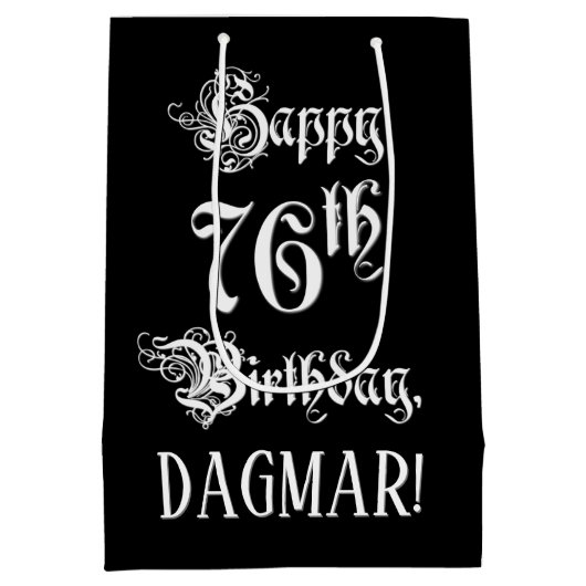 76e verjaardag: Fancy, elegant script + aangepaste Medium Cadeauzakje (Achterkant)