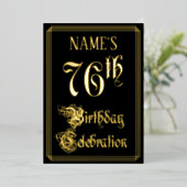76e verjaardag — Fancy script en aangepaste naam Folie Uitnodiging (Staand Voorkant)