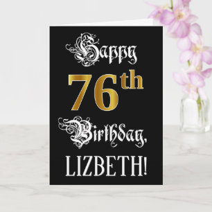 76e verjaardag — Fancy script; Faux Gold Kijk; naa Kaart