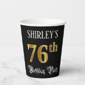 76e verjaardag — Fancy script, Faux Gold look Papieren Bekers (Achterkant)