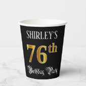 76e verjaardag — Fancy script, Faux Gold look Papieren Bekers (Voorkant)