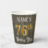 76e verjaardag — Faux Gold & Faux Wood Papieren Bekers (Achterkant)