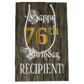 76e verjaardag: Faux Gold look & Faux Wood Pattern Medium Cadeauzakje (Voorkant)