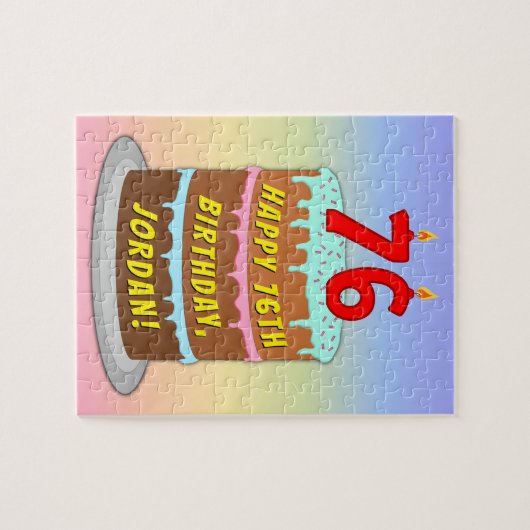 76e verjaardag: Fun Cake and Candles + Custom Name Legpuzzel (Horizontaal)