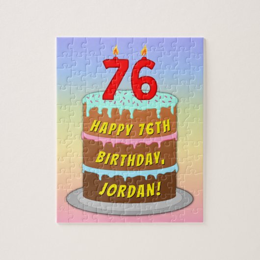 76e verjaardag: Fun Cake and Candles + Custom Name Legpuzzel (Verticaal)