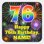 76e verjaardag: Fun Fireworks Kijk, regenboog # 76 Vierkante Sticker (Voorkant)