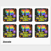 76e verjaardag: Fun Fireworks Kijk, regenboog # 76 Vierkante Sticker (Vel)