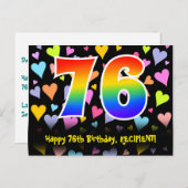 76e verjaardag: Fun Hearts-patroon, Regenboog 76 Briefkaart (Voorkant / Achterkant)