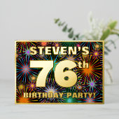 76e verjaardag — Fun, kleurrijke Fireworks look Folie Uitnodiging (Staand Voorkant)